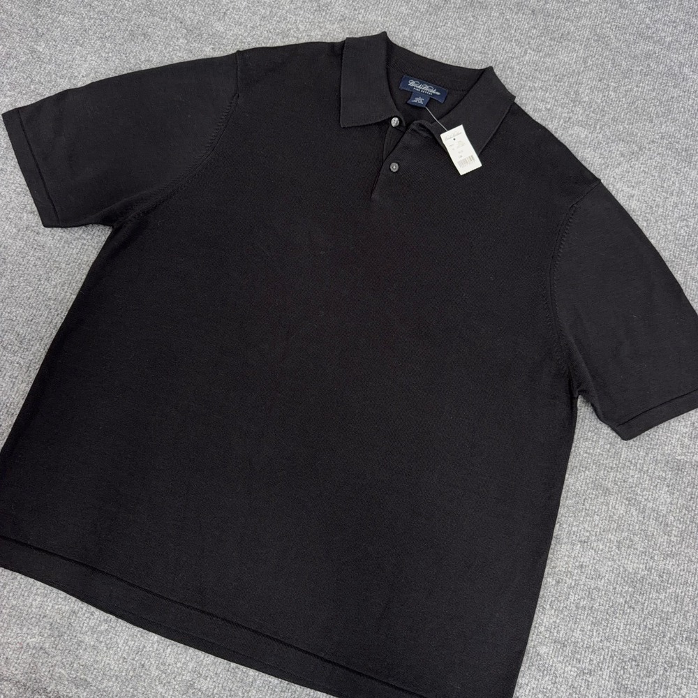 Brooks Brothers Knit Polo Sweater Men Large Black Collared Pima Cotton NEW